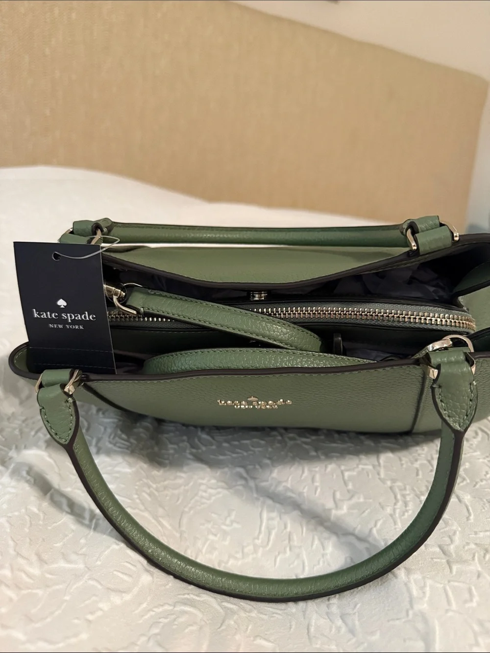 Kate Spade Green Pebbled Leather Shoulder Bag with Gold Hardware